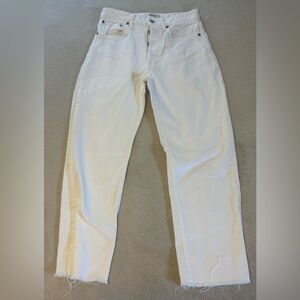 Buck Mason White Stretch Straight Jeans Cropped Women Size 26